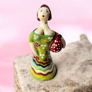 Russian Dymkovo Handcrafted Clay Figurine  7” whimsical folk art